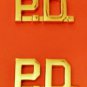 P.D. Collar Pin Set Insignia Gold Cut Out 1/2" Letters 2514