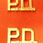 P.D. Collar Pin Set Insignia Gold Cut Out 1/2" Letters 2514