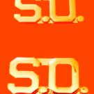 S.O. Collar Pin Set Security Officer Gold Plate 1/2" Cut Out Letters 2518 New