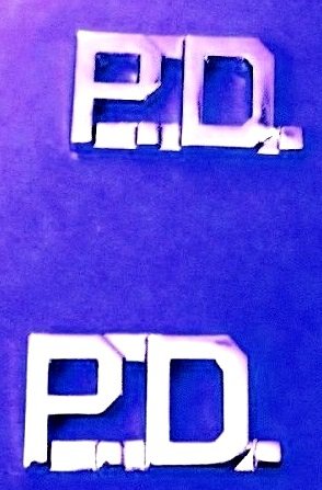 P.D. Collar Pin Set Police Department PD Nickel 3/8" Cut Out Letter 2411 New