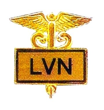LVN Lapel Pin Licensed Vocational Nurse Inlaid Framed Caduceus Gold 3506G New