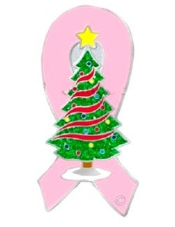 Pink Ribbon Lapel Pin Christmas Tree Breast Cancer Awareness Ornaments Holiday