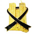 Twin Towers Black Ribbon Lapel Pin Remember 9-11-01 USA Awareness Gold Plate New