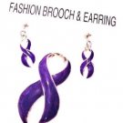 Purple Awareness Ribbon Set Pierced Earrings Pendant Slide Pin Relay for Life
