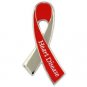 Heart Disease Pin Silver and Red Ribbon w/ Lettering Awareness Month February