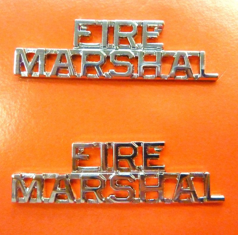 Fire Marshal Collar Pin Set Nickel Cut Out Letters Fire Dept Rank 2225