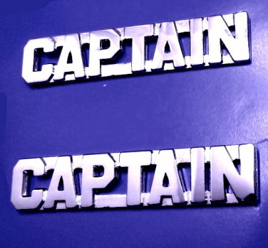 Captain Collar Pin Set Nickel Cut Out Letters Police Security Officer Rank 2423