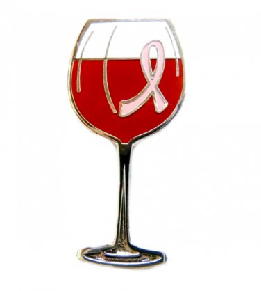 Pink Ribbon Lapel Pin Red Wine Glass Breast Cancer Awareness Tasting Cause New