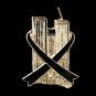 Twin Towers Black Ribbon Lapel Pin Tac Hero Pewter 9-11-01 Awareness NY City New