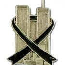 Twin Towers Black Ribbon Lapel Pin Tac Hero Pewter 9-11-01 Awareness NY City New