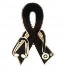 Melanoma Awareness Lapel Pin Black Ribbon Stethoscope Nurse Doctor Vet New