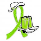 Muscular Dystrophy Lime Glitter Ribbon Cowgirl Cowboy Western Boots Hat Pin