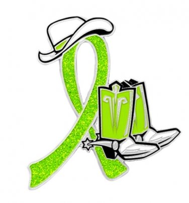 Muscular Dystrophy Lime Glitter Ribbon Cowgirl Cowboy Western Boots Hat Pin