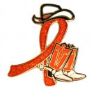 Lupus Orange Glitter Ribbon Cowgirl Cowboy Western Boots Hat Lapel Pin New