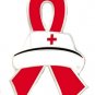 AIDS Awareness Pin Red Ribbon Nurse Cap Silver Plated New