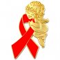 Lymphoma Awareness Pin Red Ribbon Guardian Angel New