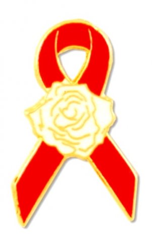 Dysautonomia Awareness Pin Red Ribbon White Rose Hope New