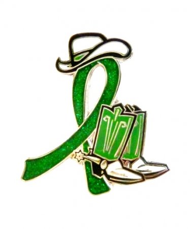 Cerebral Palsy Lapel Pin Green Ribbon Cowboy Western Boots Hat