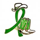 Childhood Depression Green Glitter Ribbon Cowboy Western Boots Hat Pin