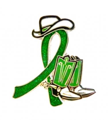 Mental Illness Lapel Pin Green Glitter Ribbon Cowboy Western Boots Hat