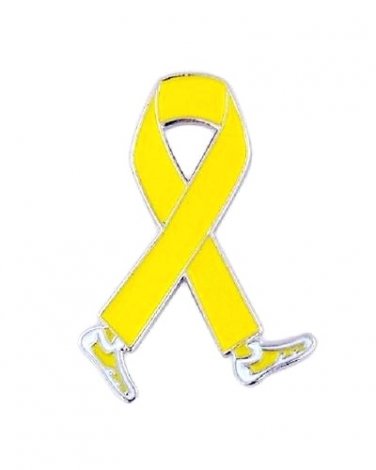 Bladder Cancer Awareness Lapel Pin Yellow Ribbon Walking Legs New