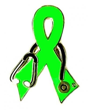 Lymphoma Awareness Stethoscope Lime Green Ribbon Lapel Pin Doctor Nurse New