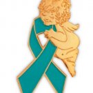 Teal Ribbon Guardian Angel Ovarian Cancer Lapel Pin Tac New