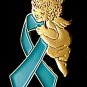 Teal Ribbon Guardian Angel Ovarian Cancer Lapel Pin Tac New