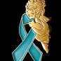 Teal Ribbon Guardian Angel Ovarian Cancer Lapel Pin Tac New