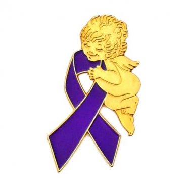 Thyroid Cancer Lapel Pin Purple Awareness Ribbon Guardian Angel New