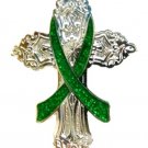 Cerebral Palsy Lapel Pin Green Awareness Ribbon Religious Cross Church