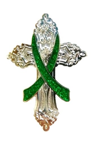 Cerebral Palsy Lapel Pin Green Awareness Ribbon Religious Cross Church