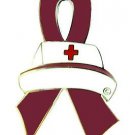 Multiple Myeloma Pin Burgundy Awareness Ribbon Nursing Nurse Cap Red Cross