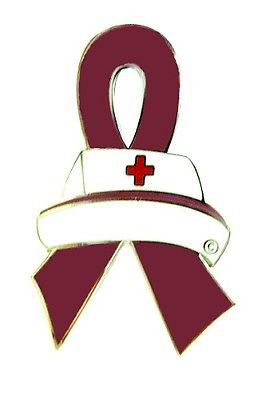 Multiple Myeloma Pin Burgundy Awareness Ribbon Nursing Nurse Cap Red Cross