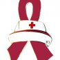 Multiple Myeloma Pin Burgundy Awareness Ribbon Nursing Nurse Cap Red Cross