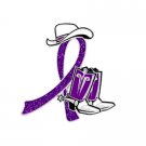Huntington's Disease Pin Purple Glitter Ribbon Cowboy Western Boots Hat