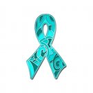 Ovarian Cancer Lapel Pin Awareness Teal Camo Ribbon