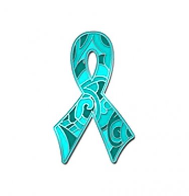 Ovarian Cancer Lapel Pin Awareness Teal Camo Ribbon