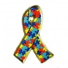 Autism Lapel Pin Asperger Awareness Puzzle Ribbon Gold Plated