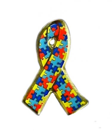 Autism Lapel Pin Asperger Awareness Puzzle Ribbon Gold Plated