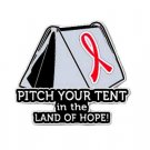 Lymphoma Awareness Lapel Pin Red Ribbon Tent Land of Hope Camping Sport