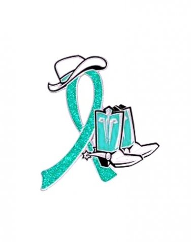 Batten Disease Lapel Pin Teal Glitter Ribbon Cowboy Western Boots Hat