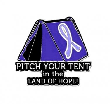 Stomach Cancer Pin Awareness Periwinkle Ribbon Tent Land of Hope Camper