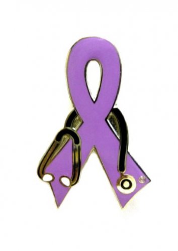 Gynecological Cancer Pin Lavender Awareness Ribbon Stethoscope Dr Nurse OBGYN