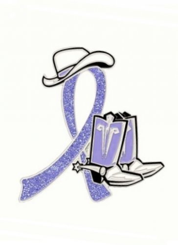 Esophageal Cancer Pin Periwinkle Glitter Ribbon Cowboy Western Boots Hat