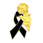 Melanoma Awareness Pin Black Ribbon Gold Guardian Angel