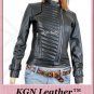 GENUINE SOFT INDIAN SHEEP LEATHER WOMENS KEN QUILTED PADDED BIKER JACKET W16
