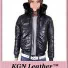 GENUINE INDIAN SHEEP NAPPA LEATHER FAUX SHEARLING TRIM HOODED BUBBLE JACKET M120