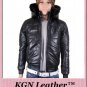 GENUINE INDIAN SHEEP NAPPA LEATHER FAUX SHEARLING TRIM HOODED BUBBLE JACKET M120