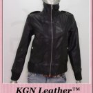 GENUINE SOFT INDIAN SHEEP NAPPA LEATHER WOMENS STAND NECK BBI BOMBER JACKET W09